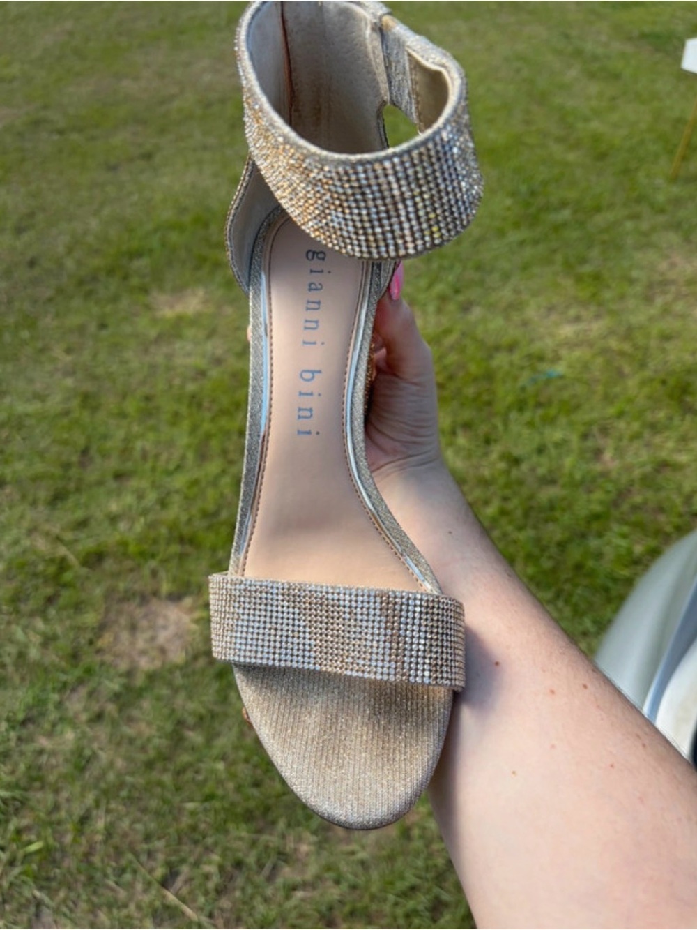 Gianni Bini Gold Crystal Ankle-Strap Heels